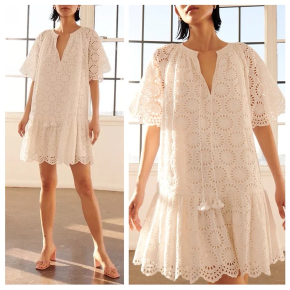 Figue Dresses & Skirts - Figue Bria Clean White Eyelet Mini Dress Fit Flare Swing Floral XS Sundress